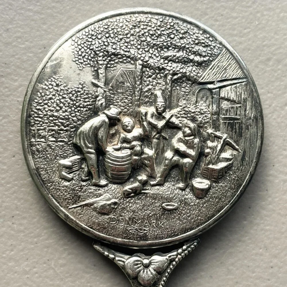 Vintage Hans Jensen Denmark Silver Plated Hand Mirror Repoussé Stamped Danish - Picture 6 of 13